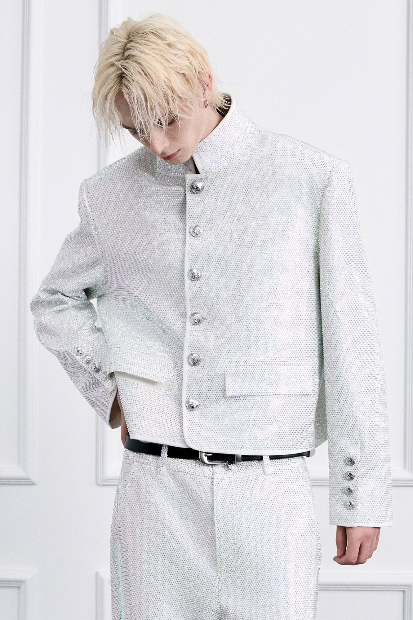 FACEONLAB Iridescent Diamond Mandarin Collar Jacket