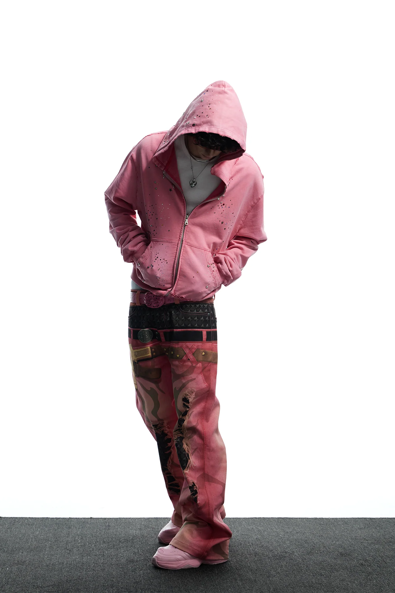 DND4DES Starry Diamond Washed Zip-Up Hoodie