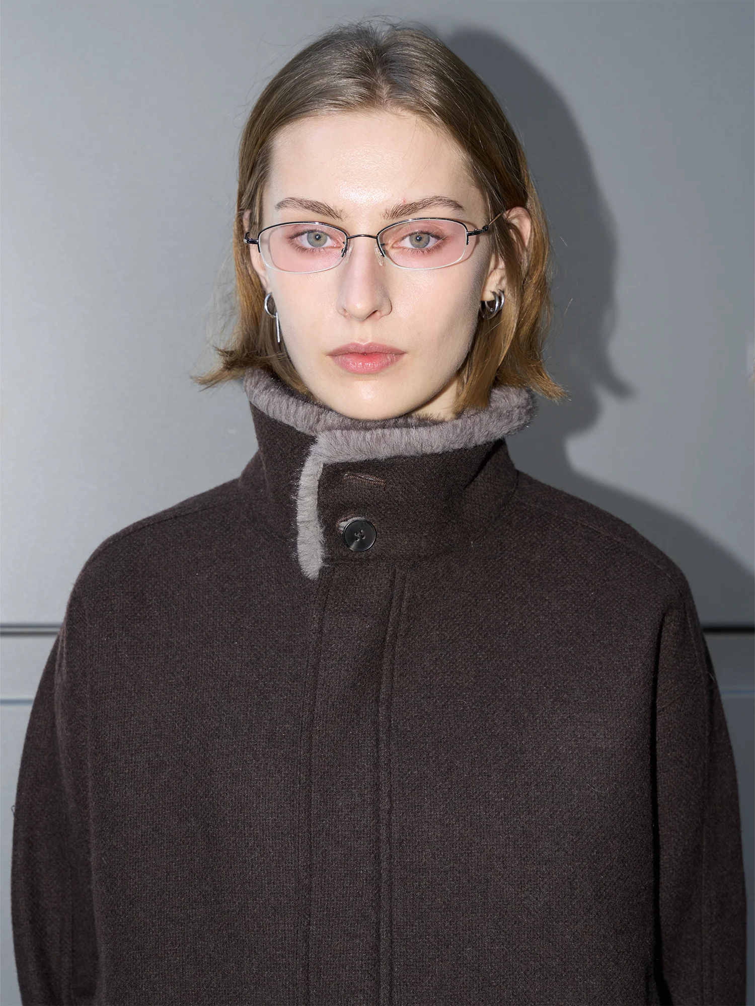 LABELROOM Modern Faux-Fur Collar Wool Jacket Brown