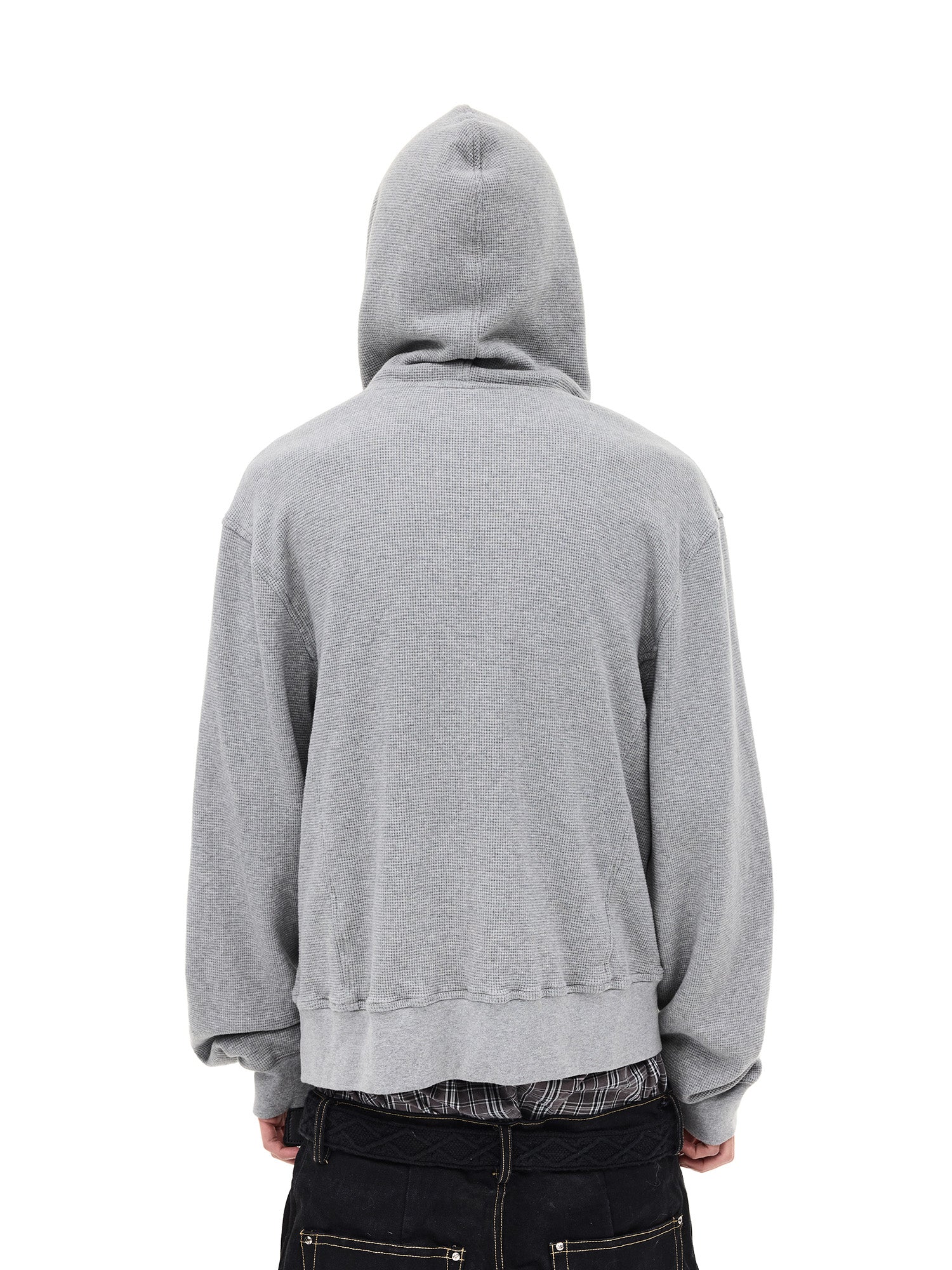 WHISTLEHUNTER Washed Waffle Studded Zip-Up Hoodie