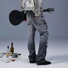 TECNINEGROUP Distressed Ash-Washed Flared Jeans