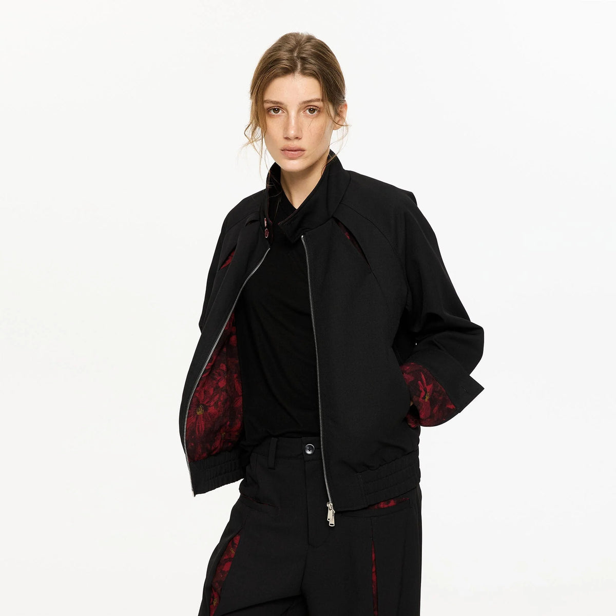 KREATE Floral-Lined Spliced Harrington Jacket