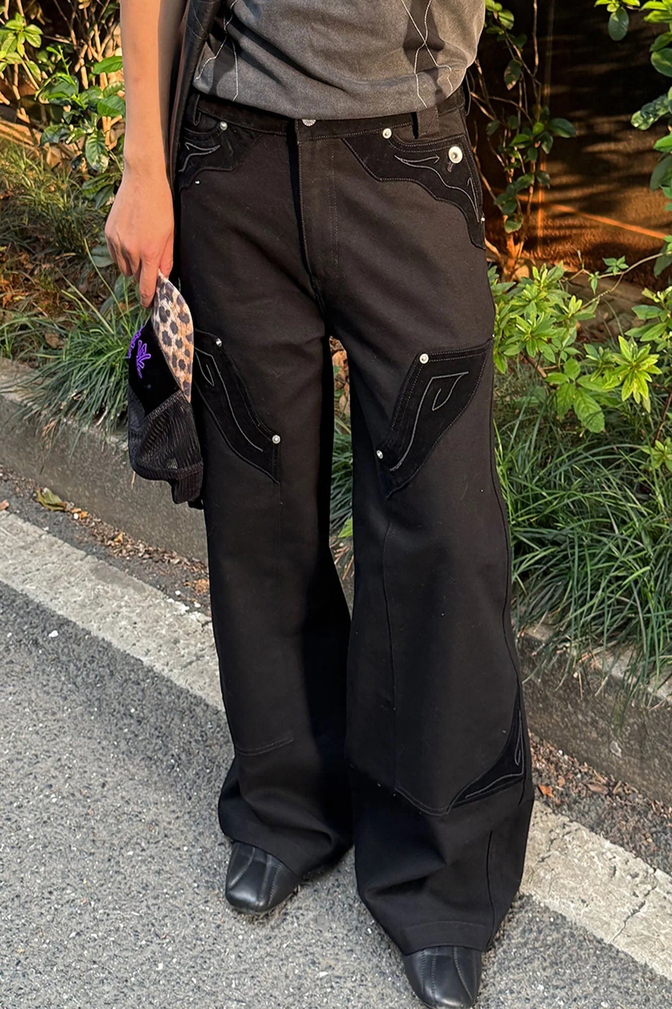 ESAIAS Rune Embroidered Velvet Panel Pants