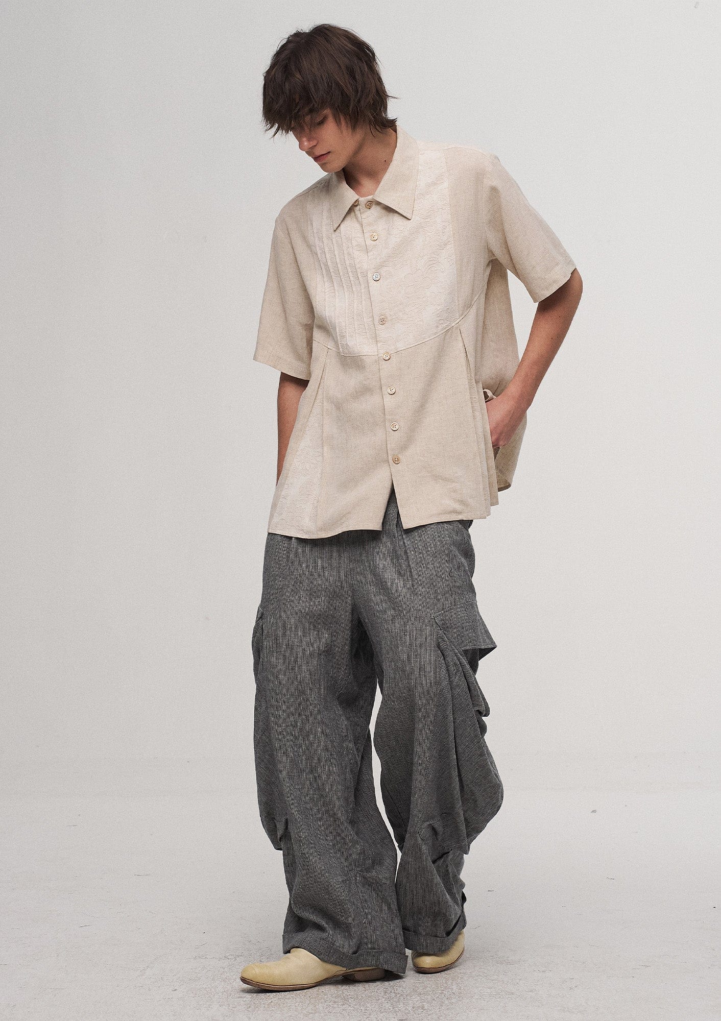 ILNya Nieternite Nifutur Big Pockets Cotton-Linen Wide-Leg Pants