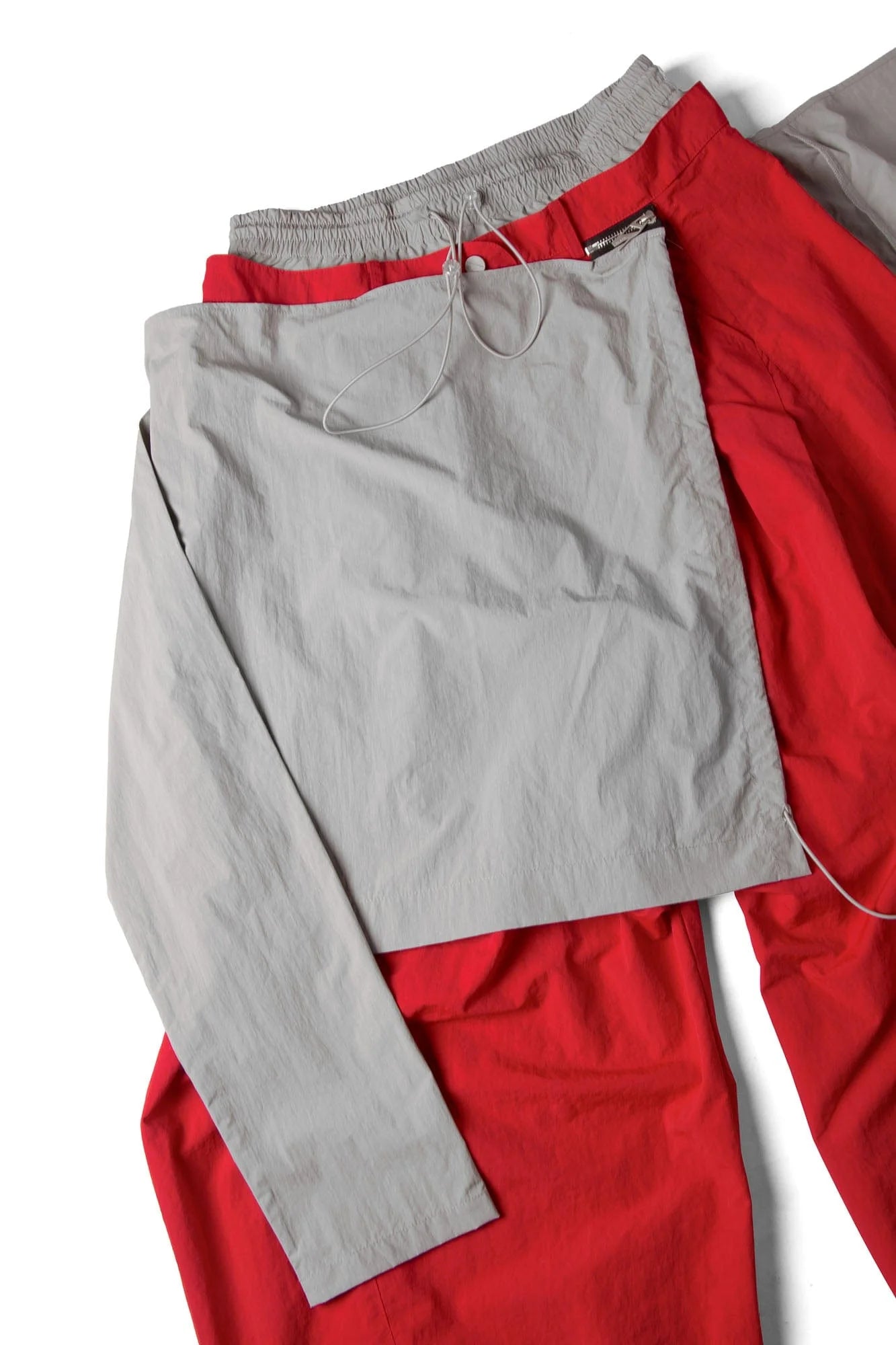 RELABEL Drawstring Layered Double-Waistband Parachute Pants Red