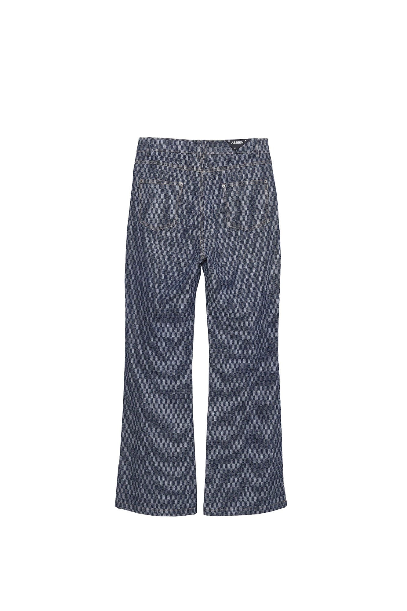 ASSEEN Checkerboard Knee Paneled Flared Jeans