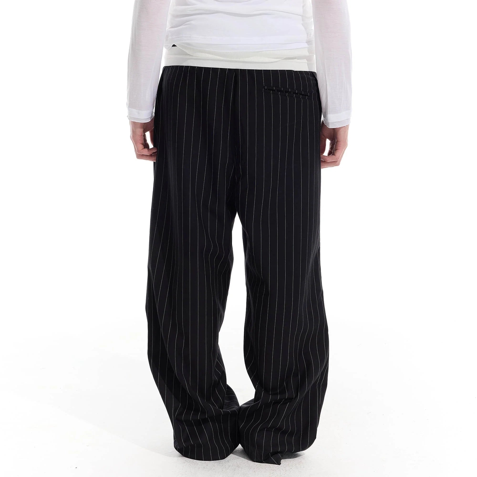 WHISTLEHUNTER Pinstriped Pleated Drawstring Wide-Leg Pants
