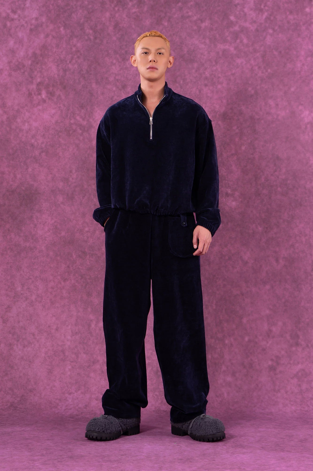 CLP Corduroy Elastic-Hem Half-Zip Pullover