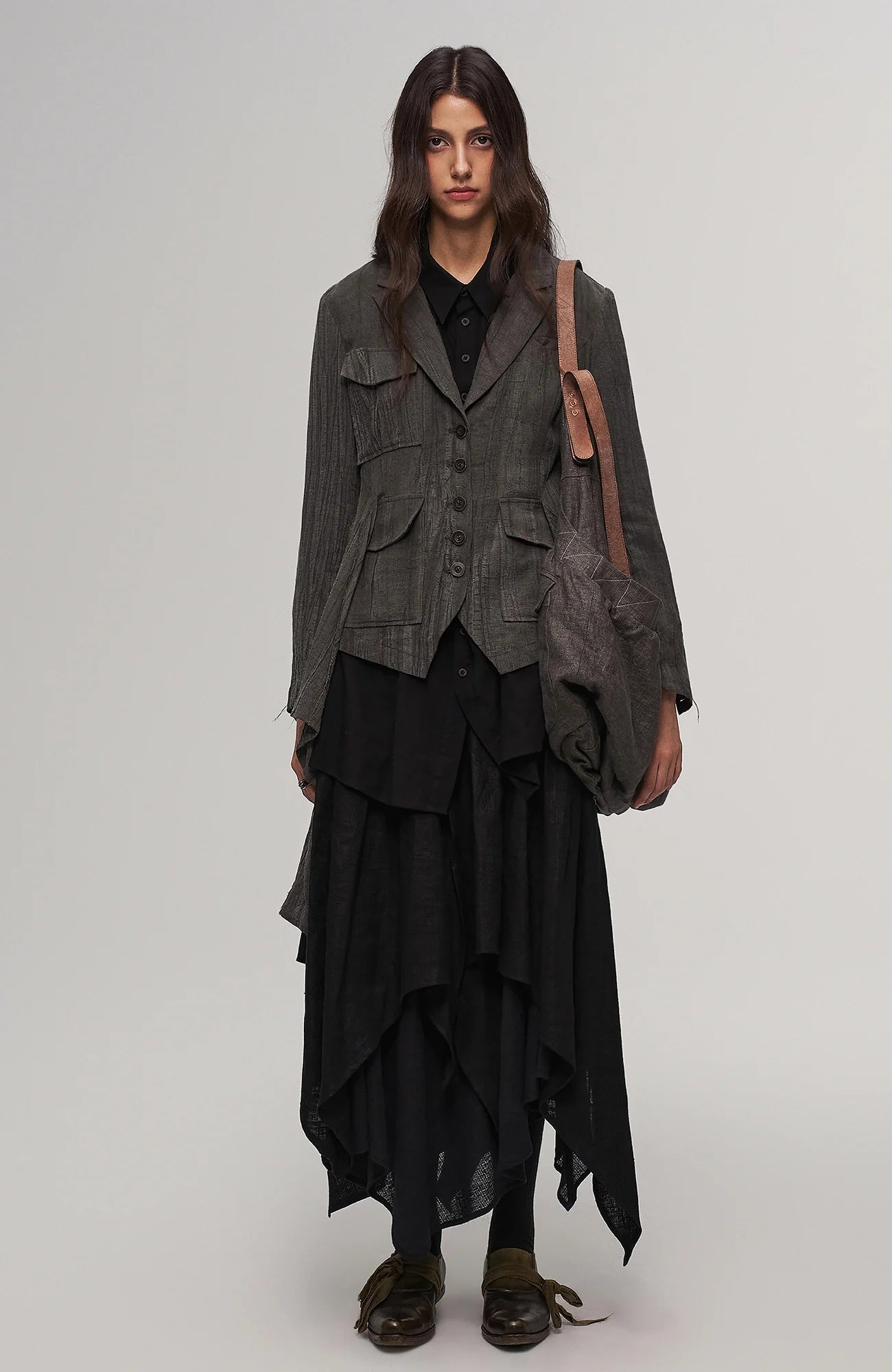 ILNya Nieternite Nifutur Oversized Linen Horsehide-Strap Messenger Bag