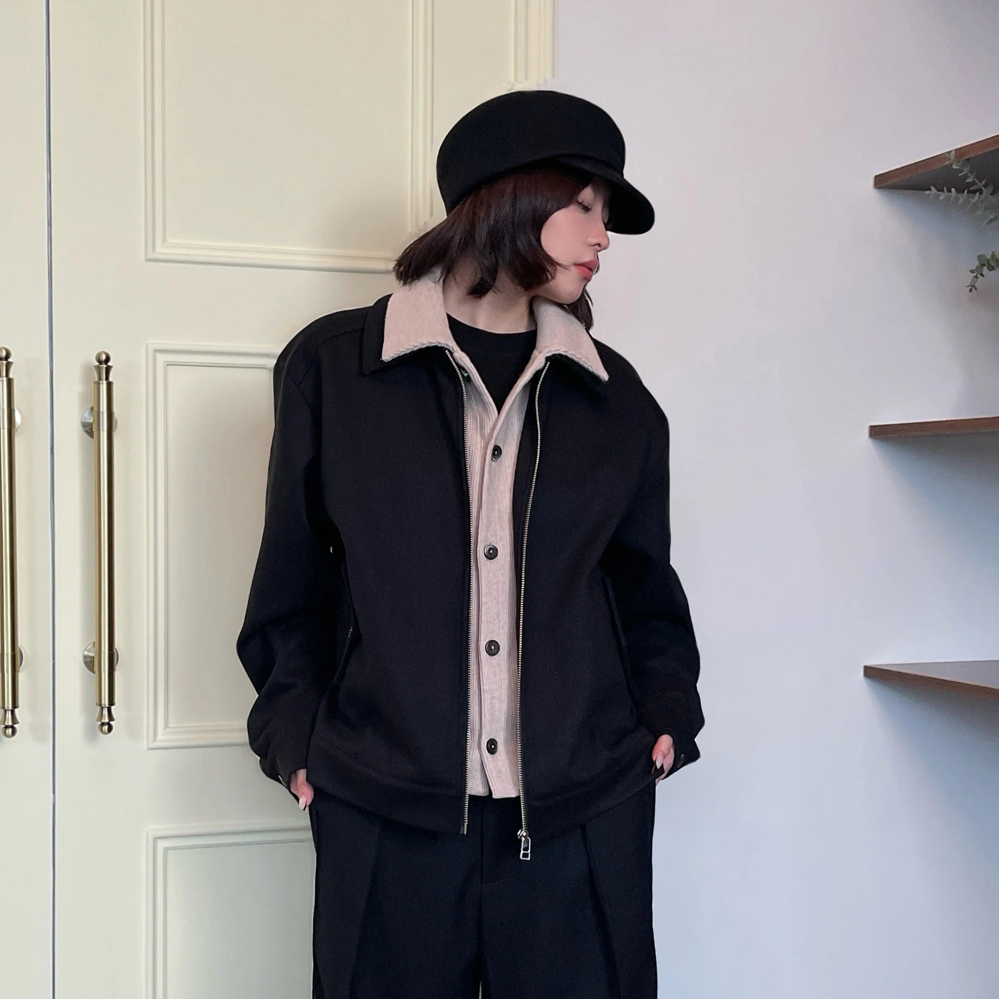 OKAYTHXBYE Faux-Layer Knit-Inset Jacket