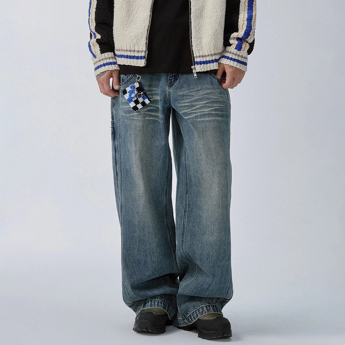 F2CE Double Waistband Washed Wide-Leg Jeans