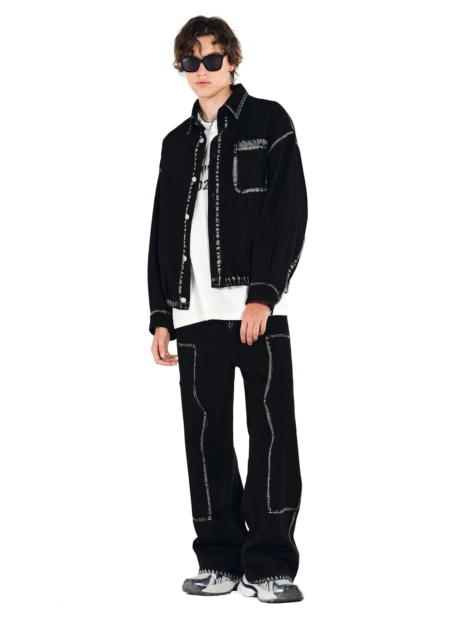 OVERLAPS Contrast Brushstroke Trim Denim Shirt