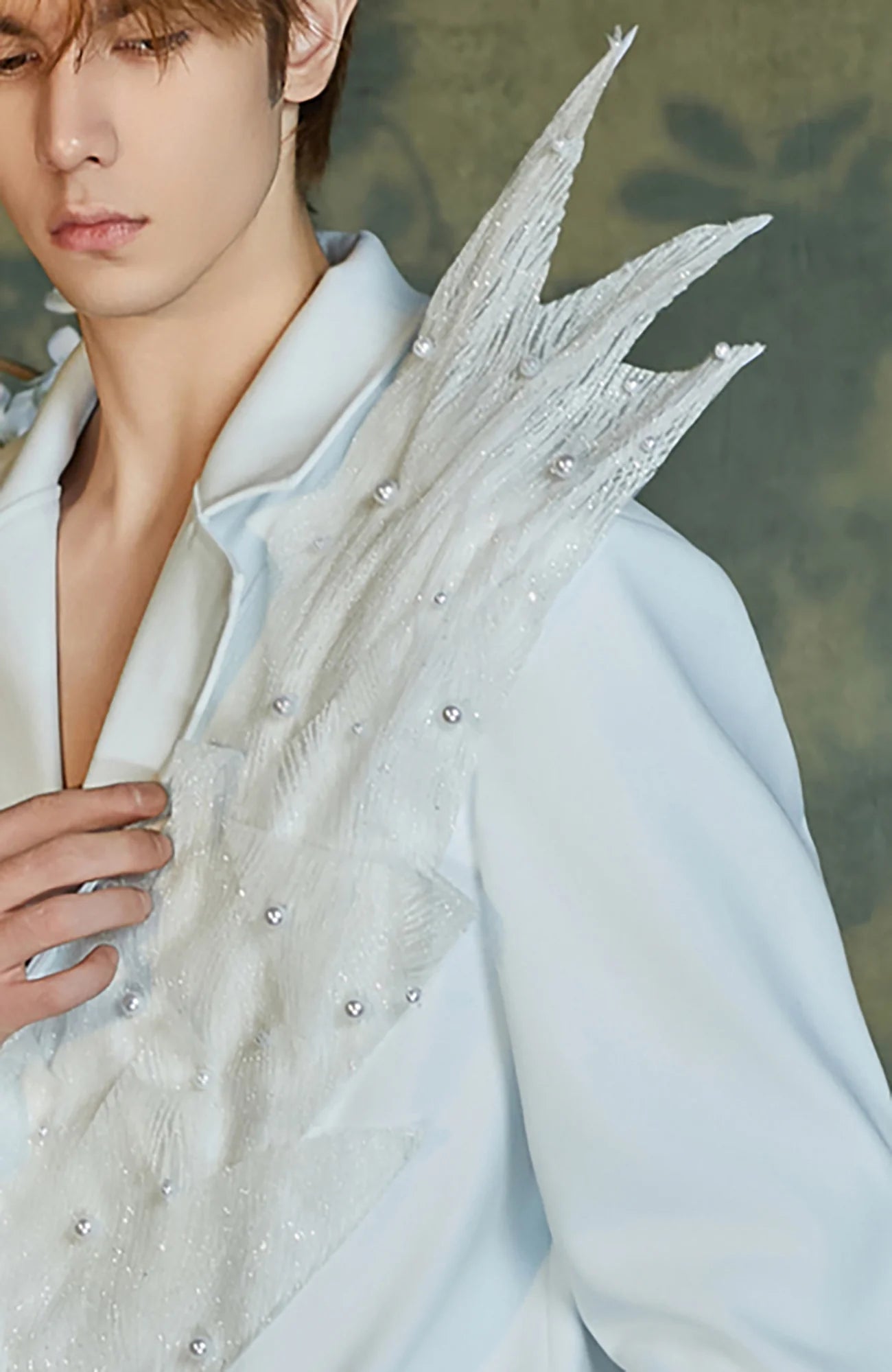 JIECHI Pearl-Embellished Sheer Feather Blazer