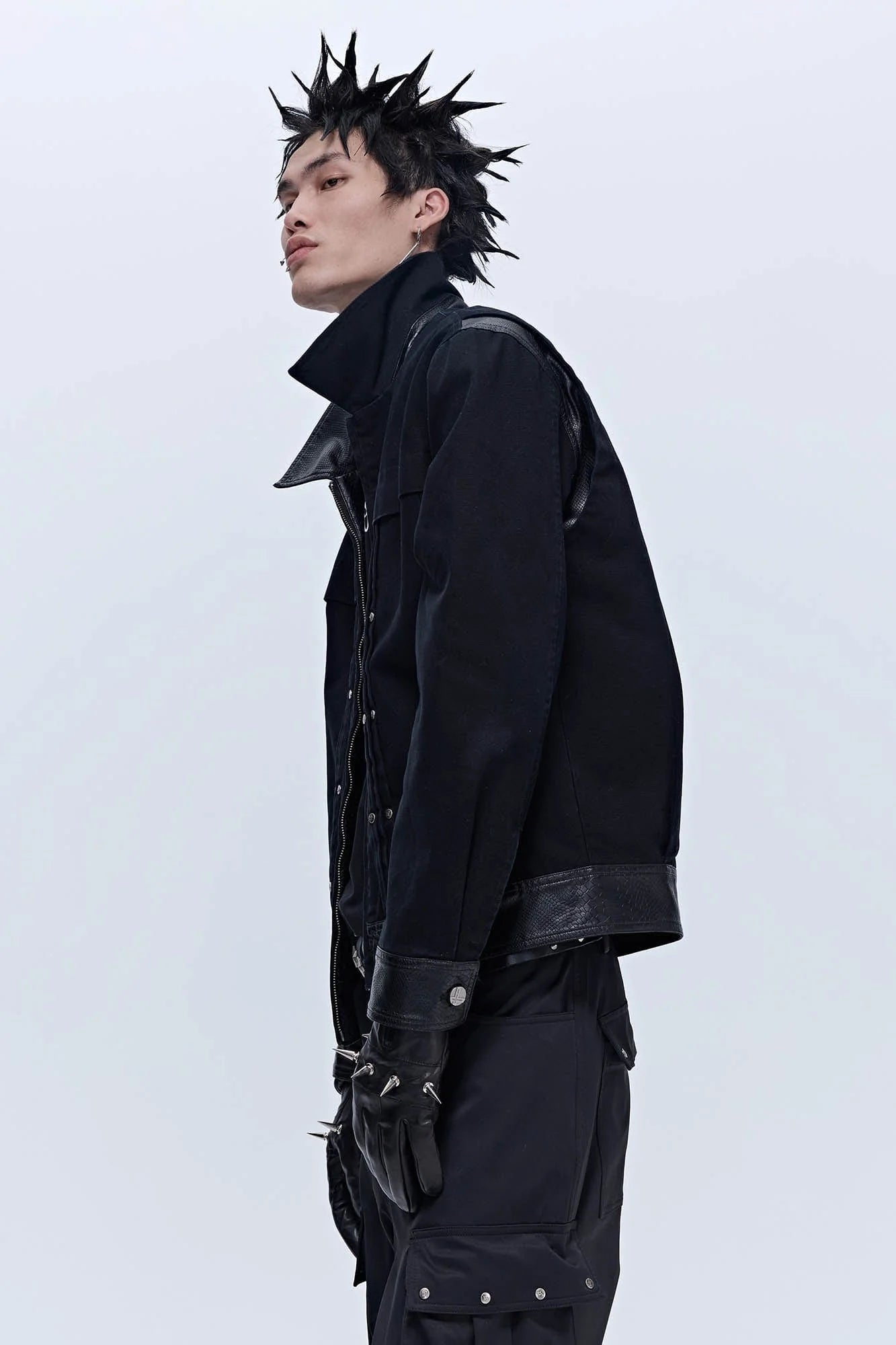 SAVAGEGROWTHWORLD Rivet Faux Leather Paneled Detroit Jacket