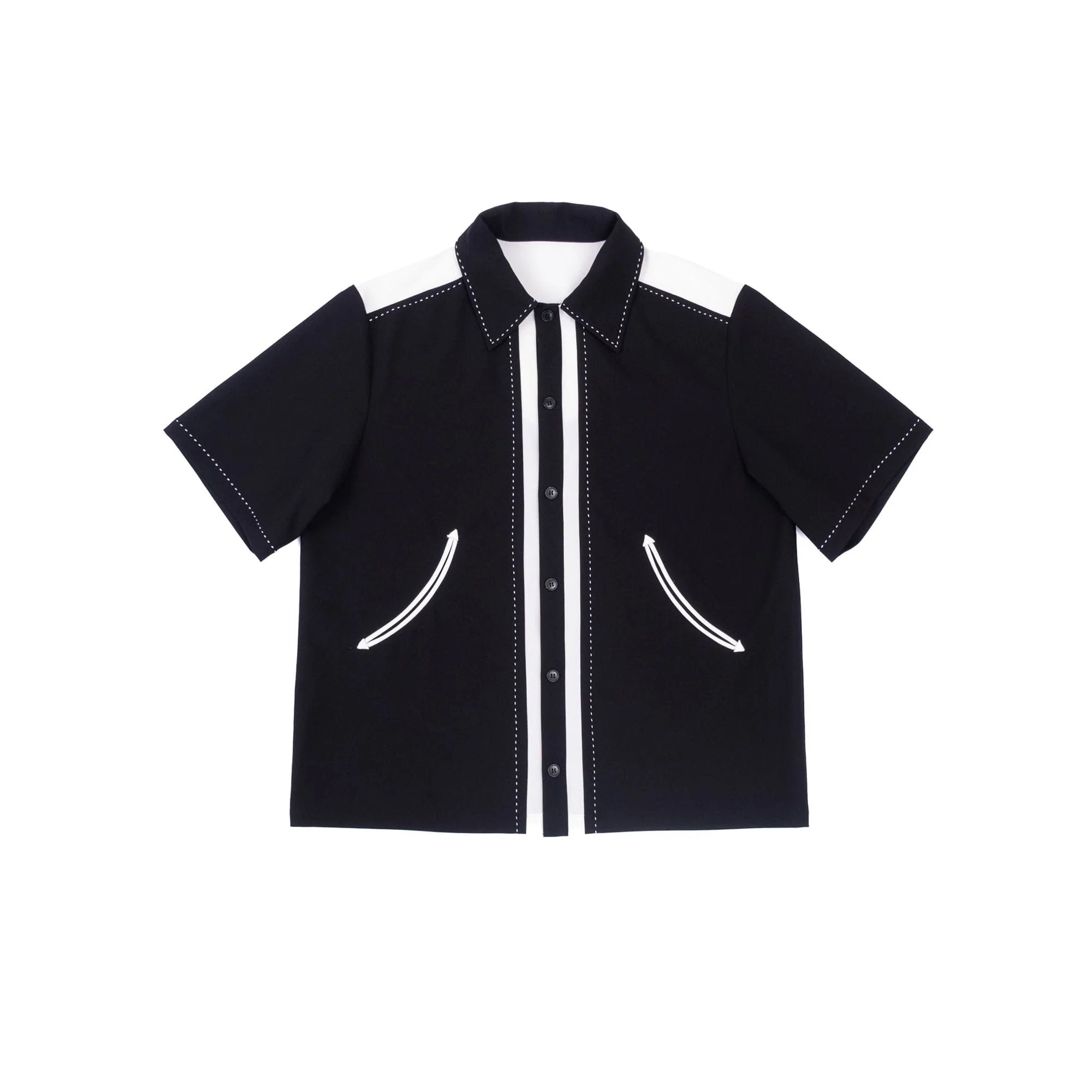 IN EXISTENCE Contrast-Panel Stitch Half Shirt