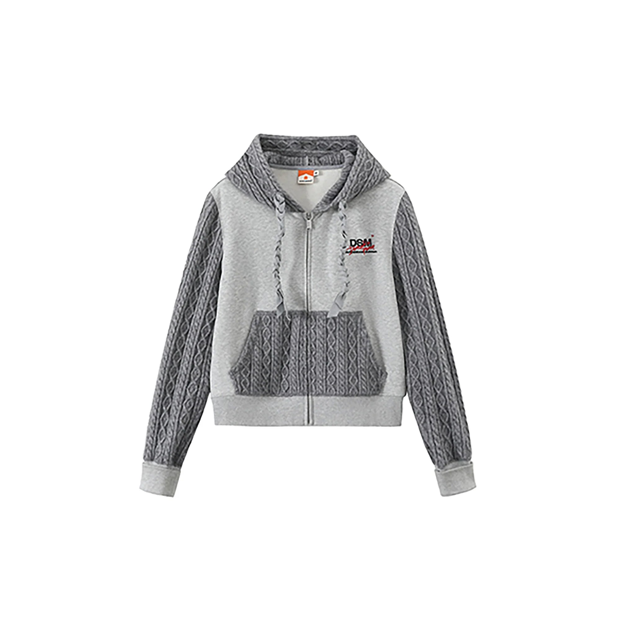 DONSMOKE Spliced Cable-Knit Zip-Up Hoodie