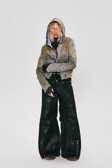 FLYERRER Waxed Deconstructed-Knee Zip-Hem Flared Pants