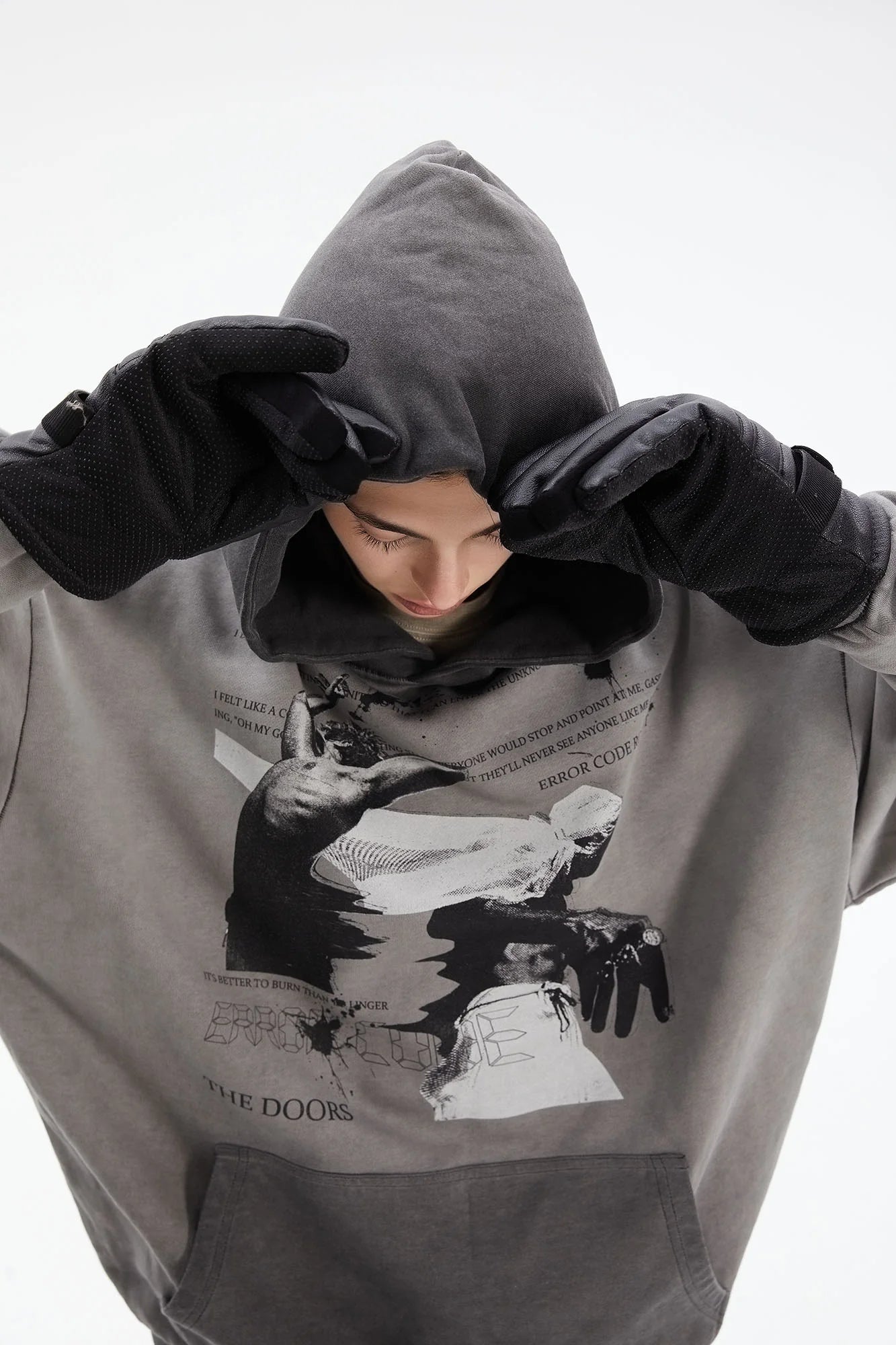 ERROR CODE ROBOT Graphic Faded Oversized Hoodie