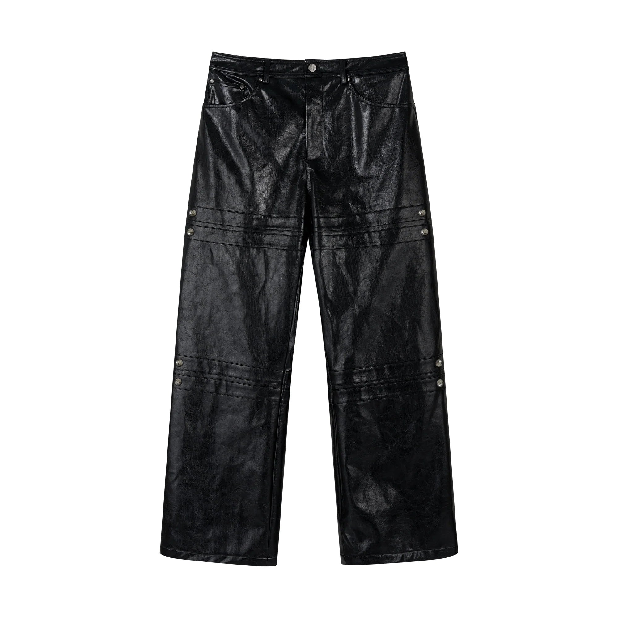 SAVAGEGROWTHWORLD Faux Leather Panel Rivet Pants