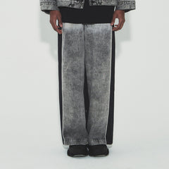 VANN VALRENCE Washed Contrast-Panel Wide-Leg Jeans