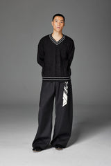CATSSTAC Varsity V-Neck Cable-Knit Sweater