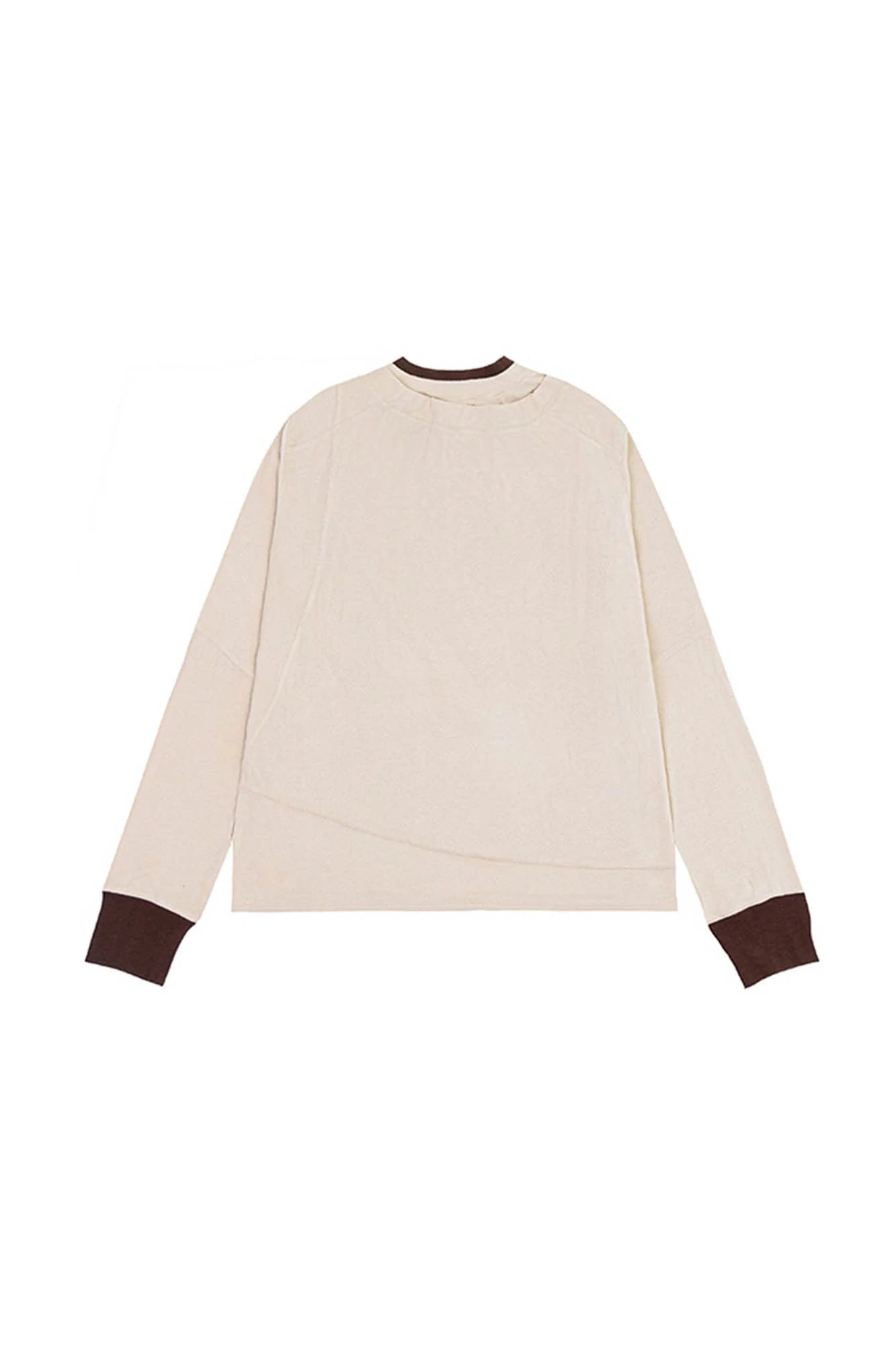 IN EXISTENCE Layered Asymmetrical Neck Embroidered Long-Sleeve Tee