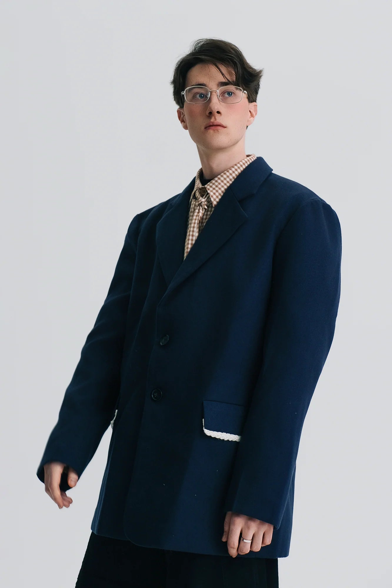 WIID Braid-Trim Flap Pockets Oversized Blazer