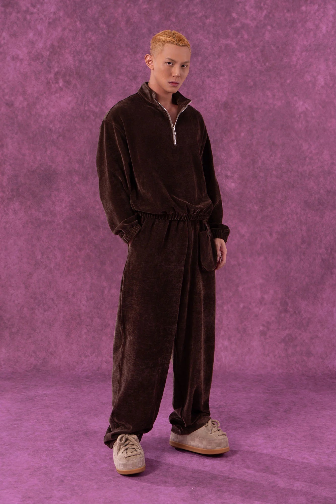 CLP Corduroy Elastic-Hem Half-Zip Pullover