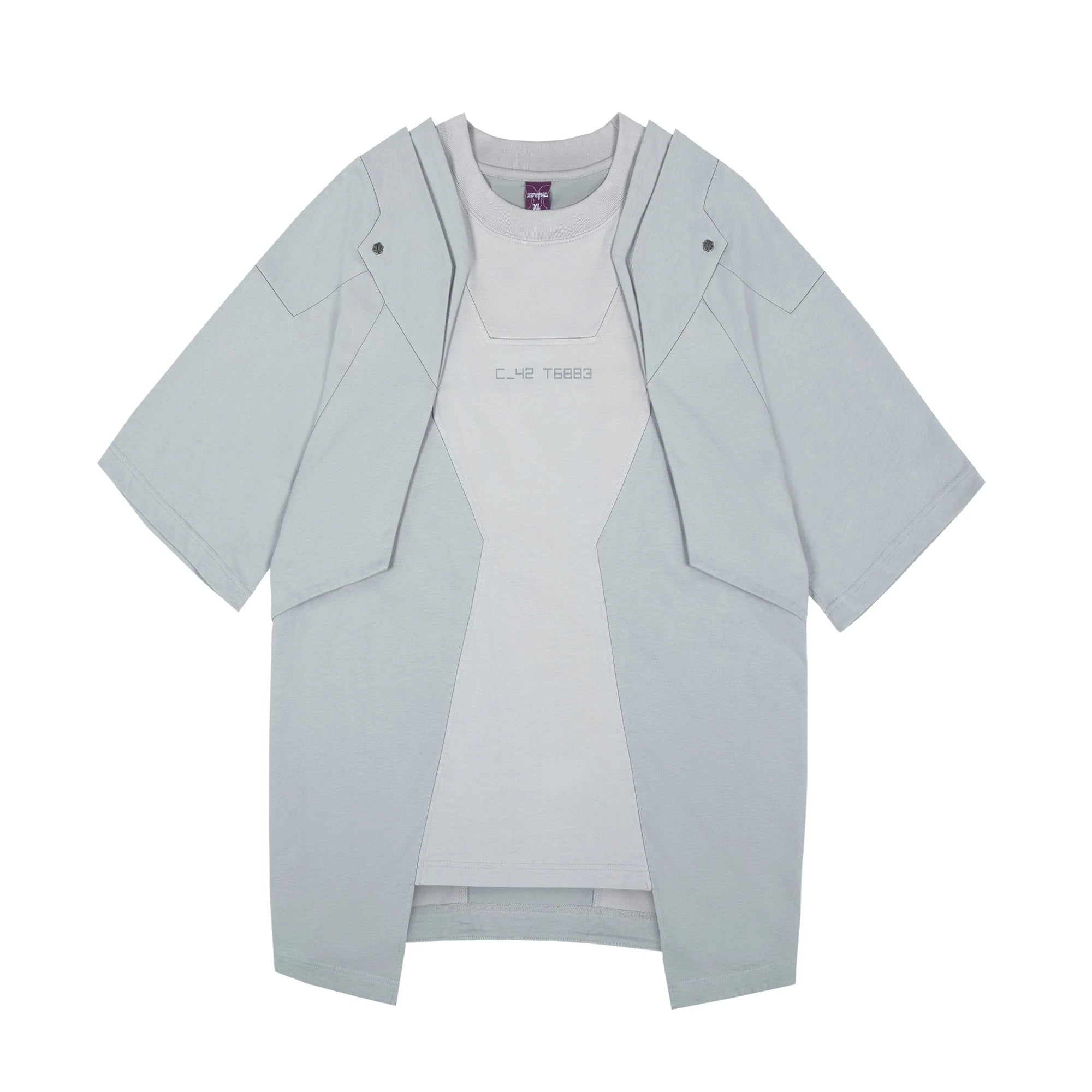 XIPHEVIL Deep Zone Deconstructed Armor Rivet T-Shirt Light Grey