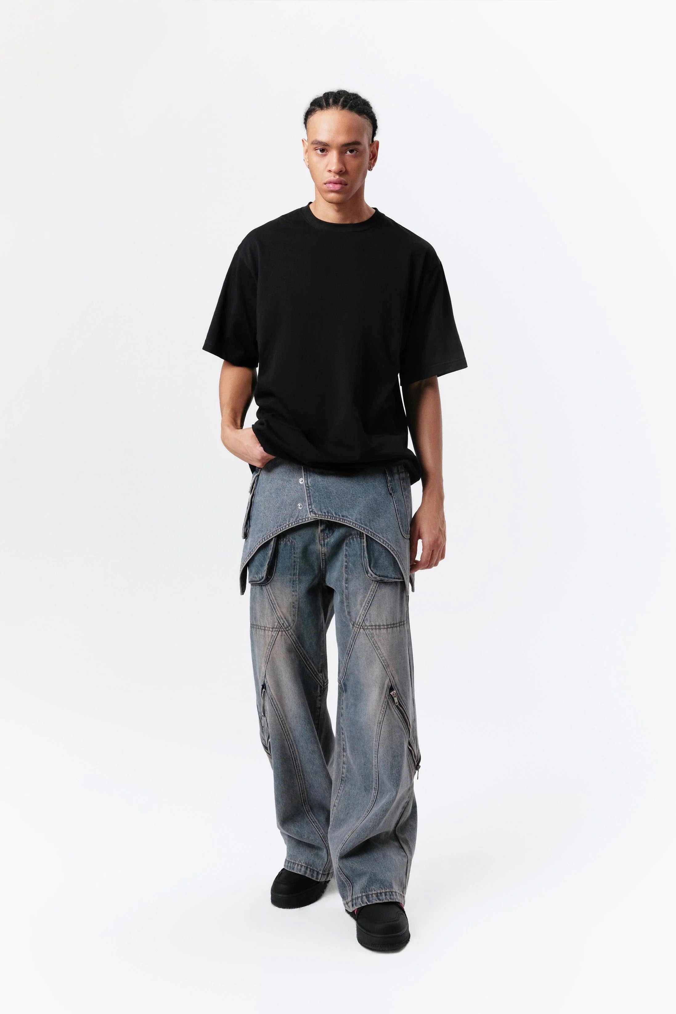 VANN VALRENCE Detachable Overlay Structural Panel Zip Jeans