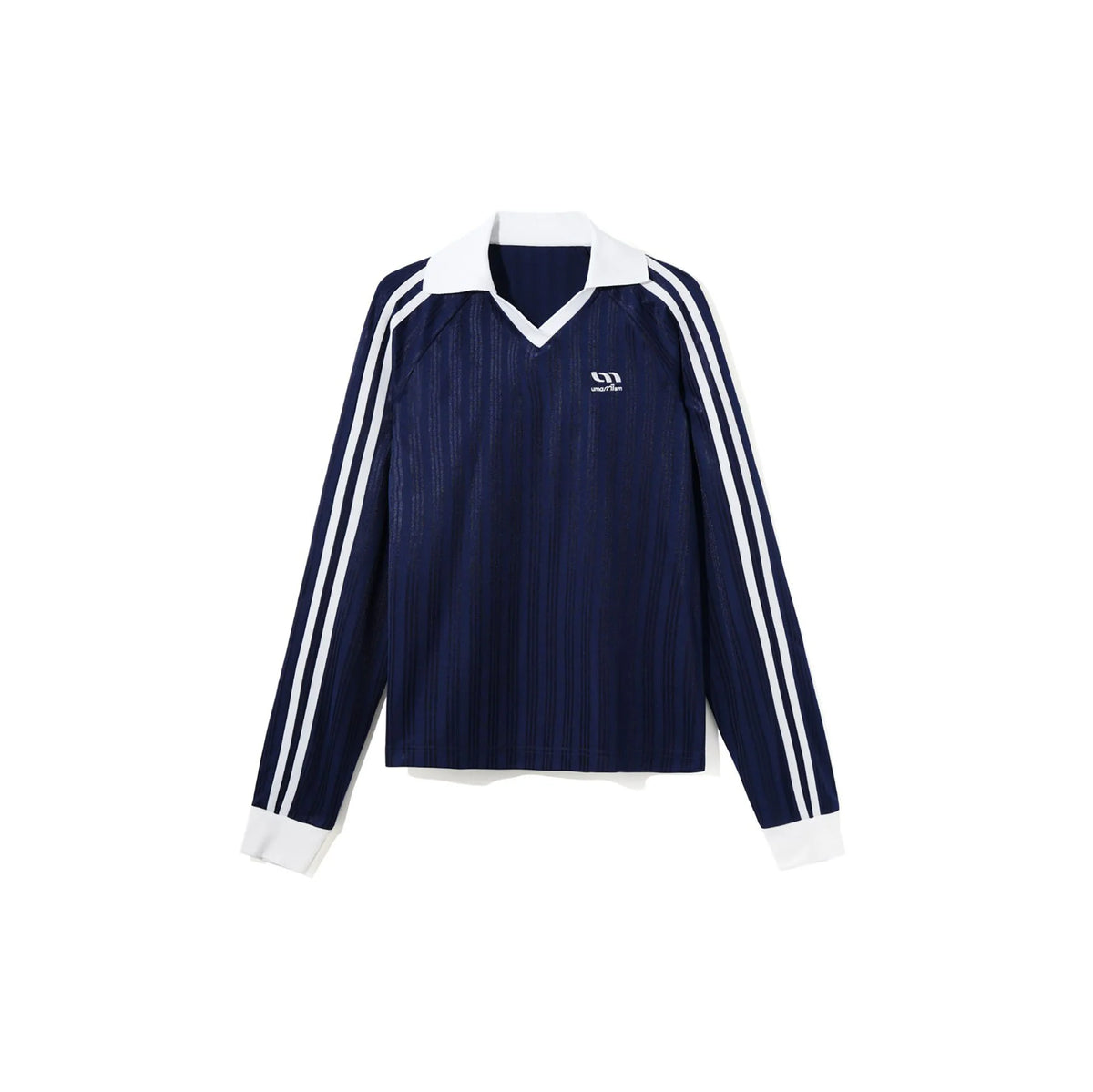UMAMIISM Contrast V-Neck Stripe Long-Sleeve Tee