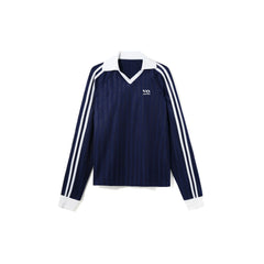 UMAMIISM Contrast V-Neck Stripe Long-Sleeve Tee