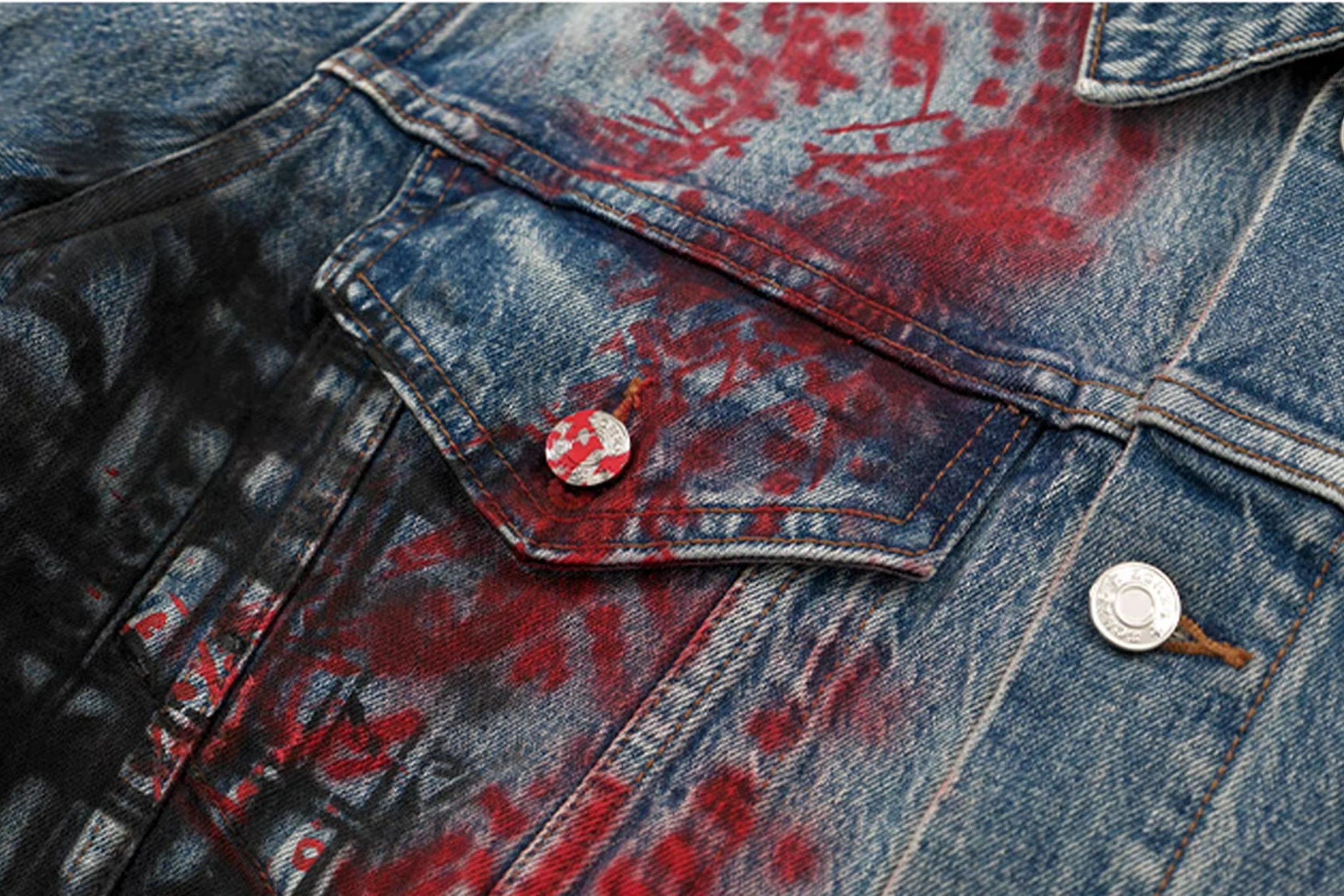 NOTHINGNESS WORLD Washed Multi-Print Denim Jacket