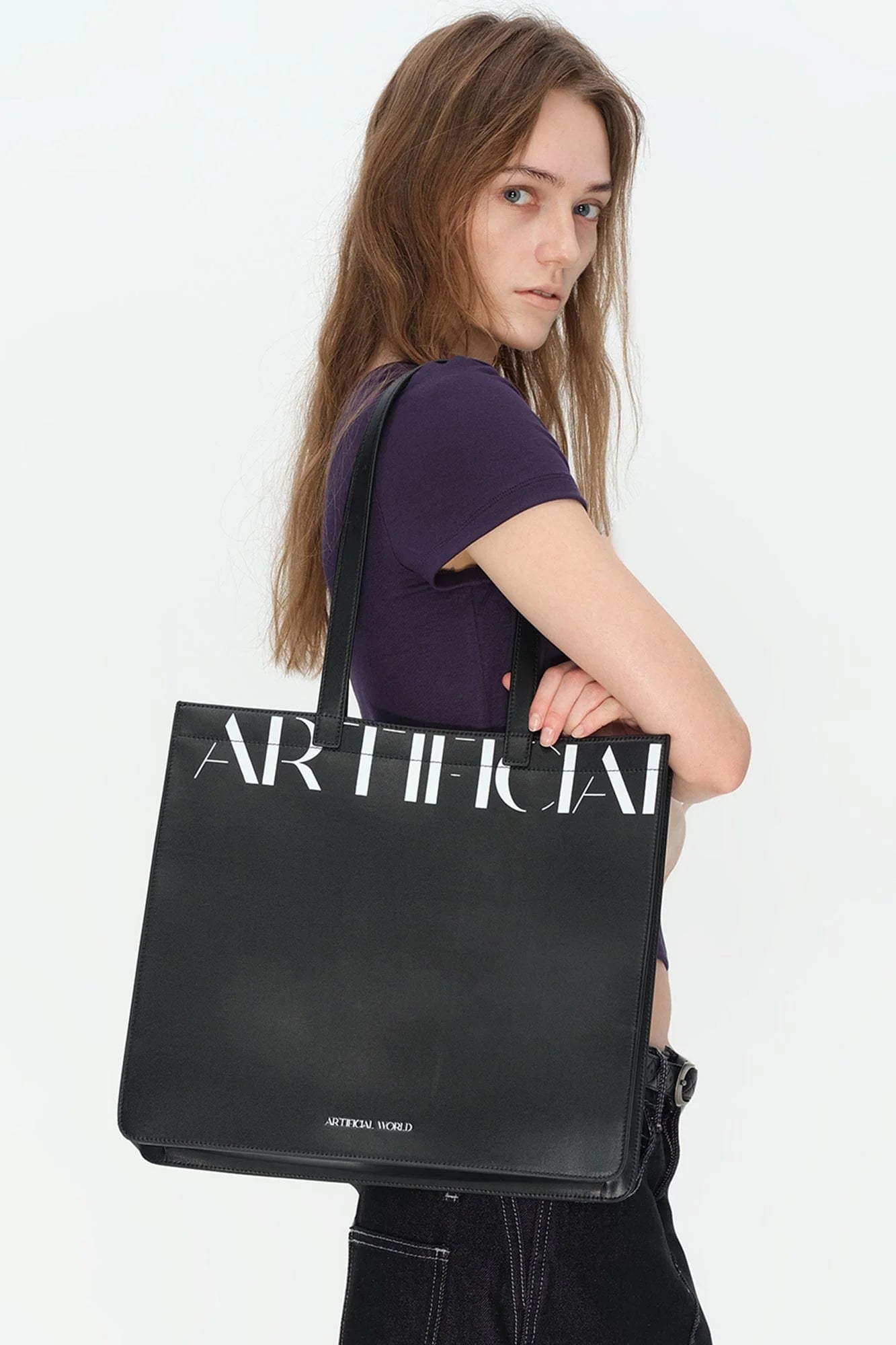 ARTIFICIAL WORLD Logo Graphic Leather Tote Bag