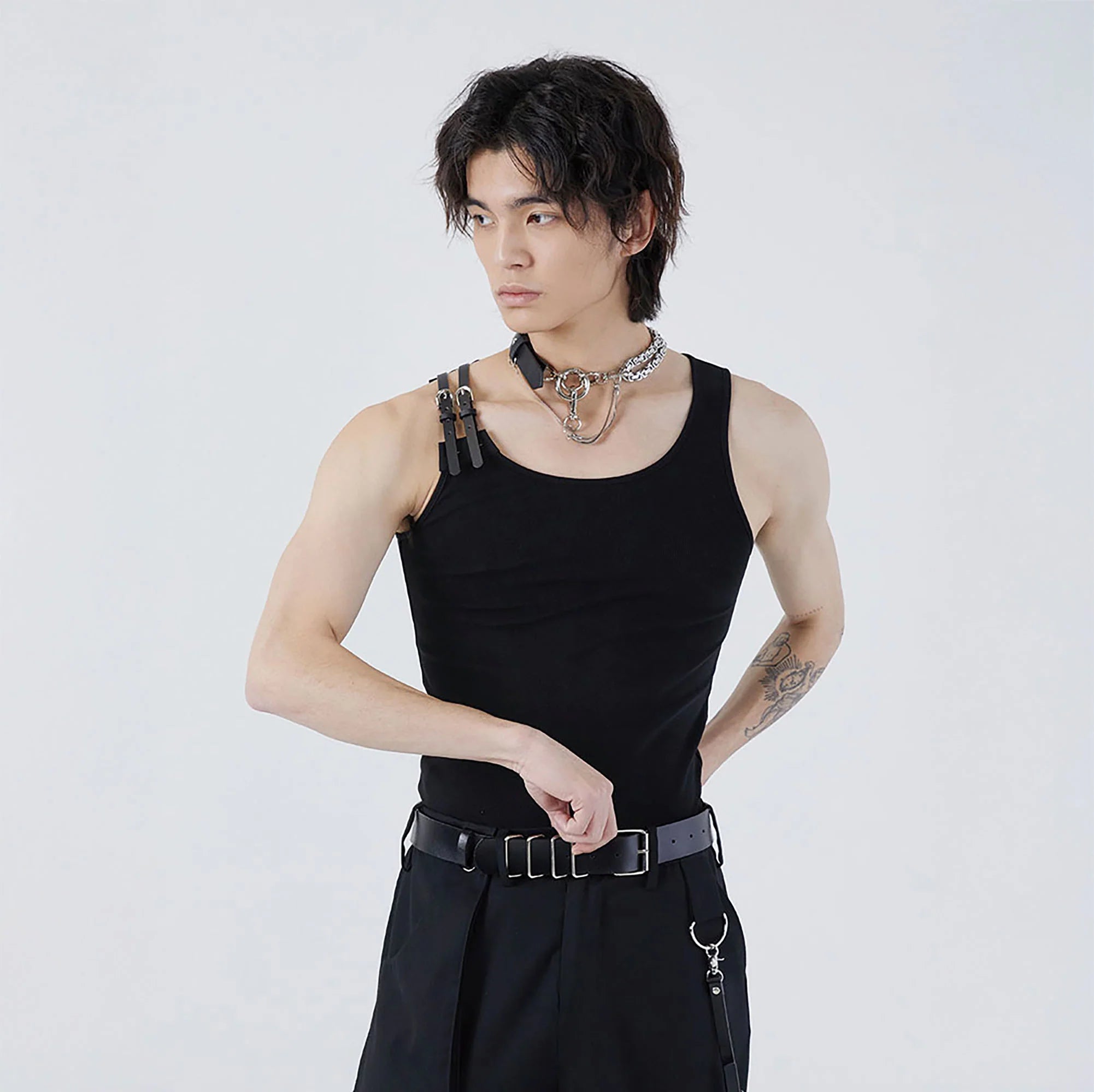 TUIMU Buckle Strap Ribbed Tank Top
