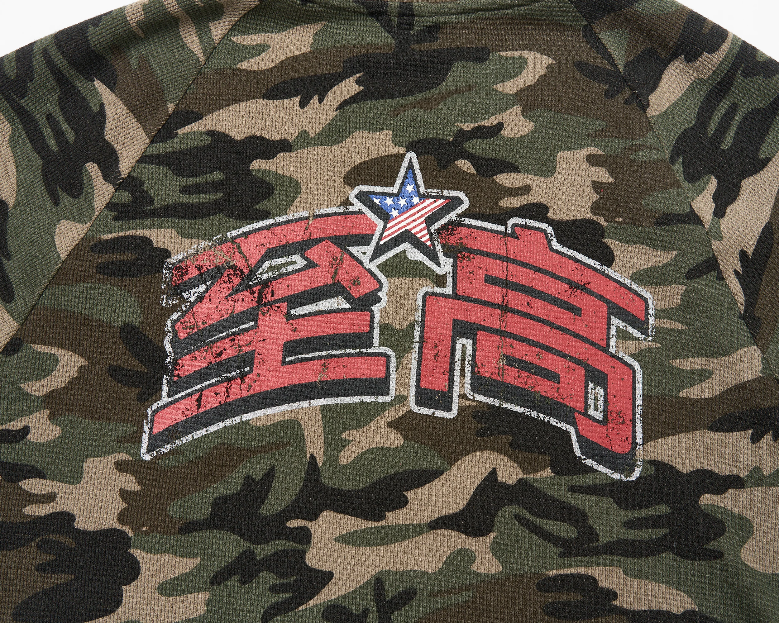 SAVAGEGROWTHWORLD Camo Waffle Knit Graphic Long-Sleeve Tee