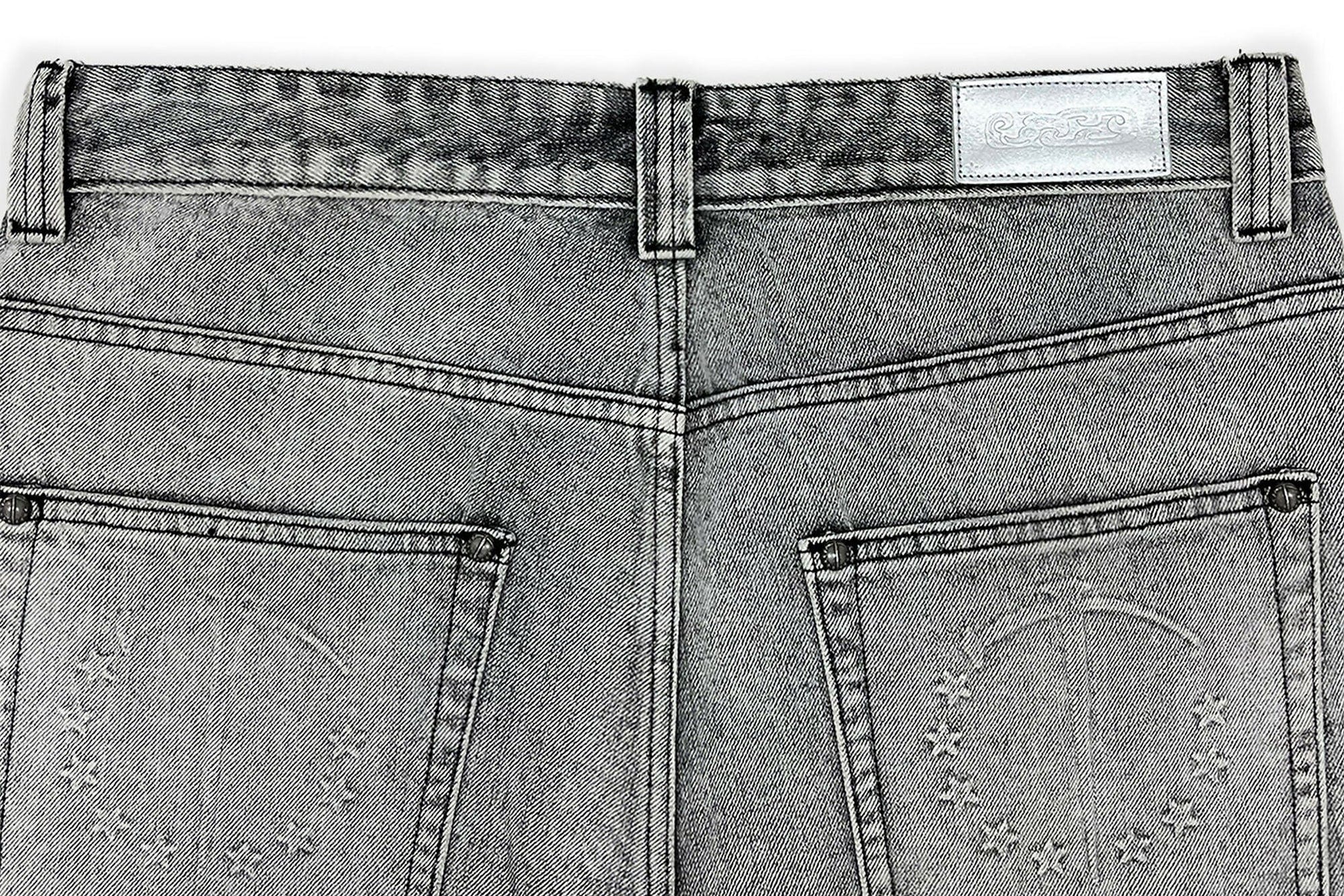 TECNINEGROUP Distressed Ash-Washed Flared Jeans