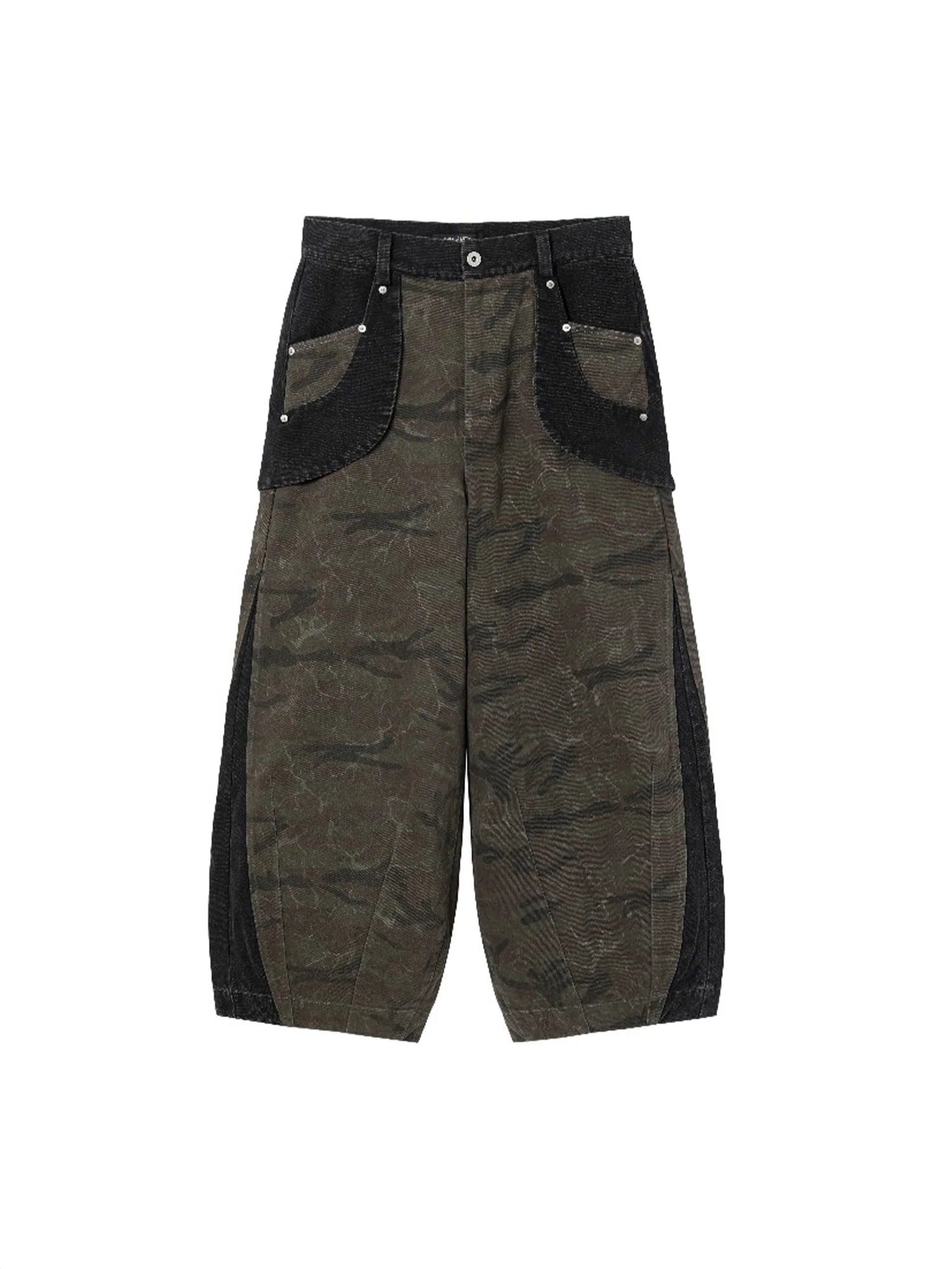 ALVNG AR ANTS Washed Camo Paneled Oversized Lantern Pants