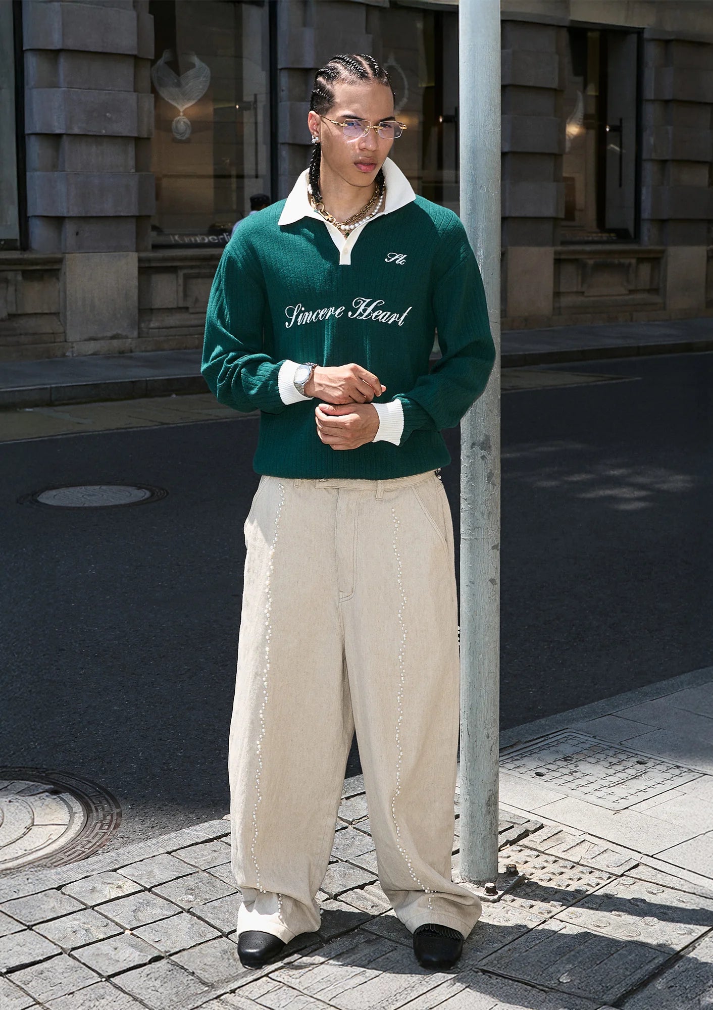 STEEPC Contrast Collar Polo Sweater