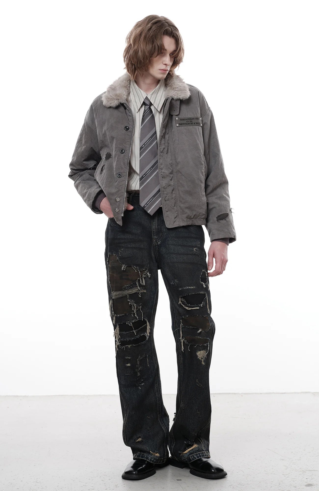 FACEONLAB Reversible Fleece Collar Deck Jacket Gray