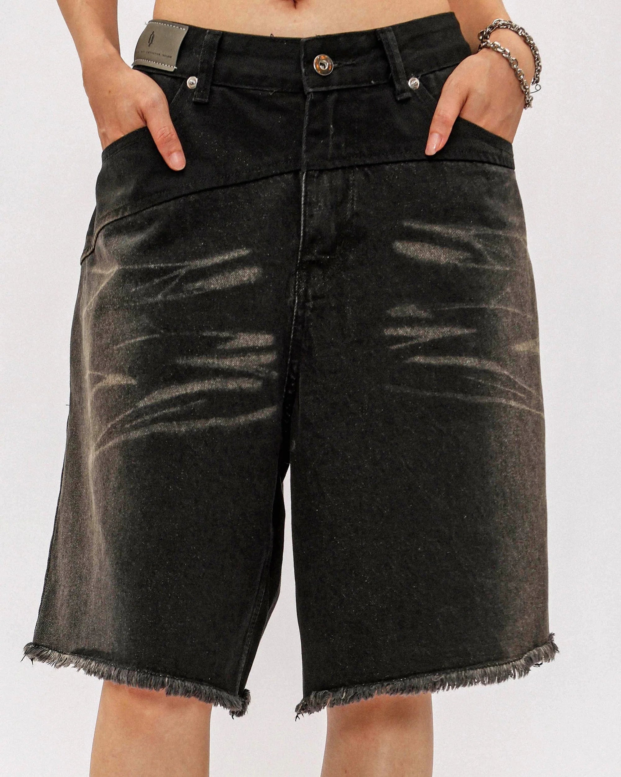 OVDY Retro Deconstructed Washed Raw Edge Shorts