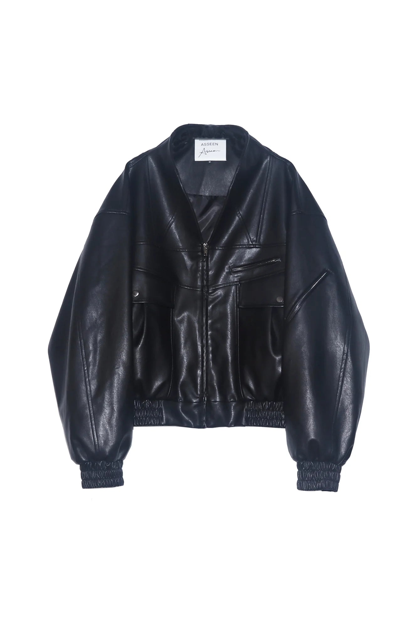 ASSEEN Oversized Paneled Utility Faux Leather Jacket