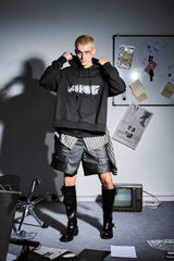 455EMBLE Deconstructed Layered Stripes Shirt-Paneled Hoodie