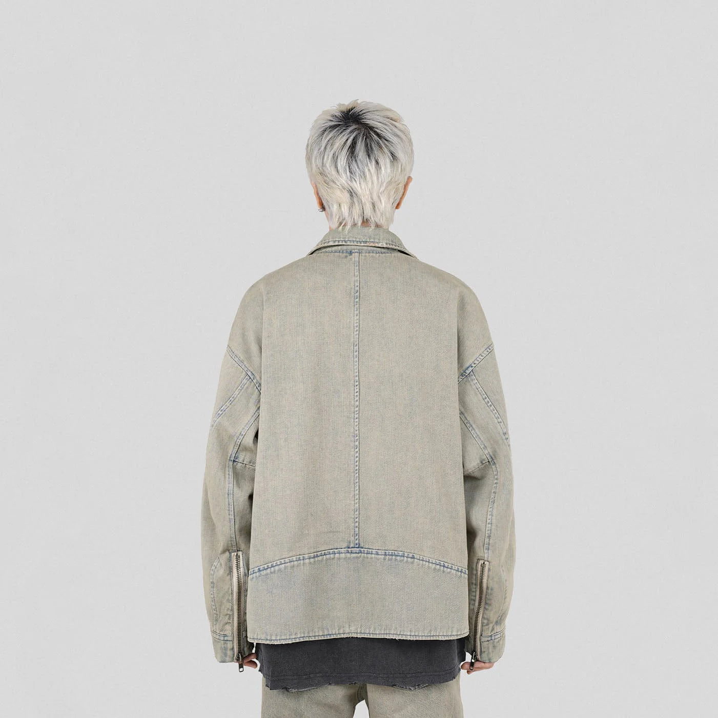 UNDERWATER Acid Wash Zipper Biker Jacket