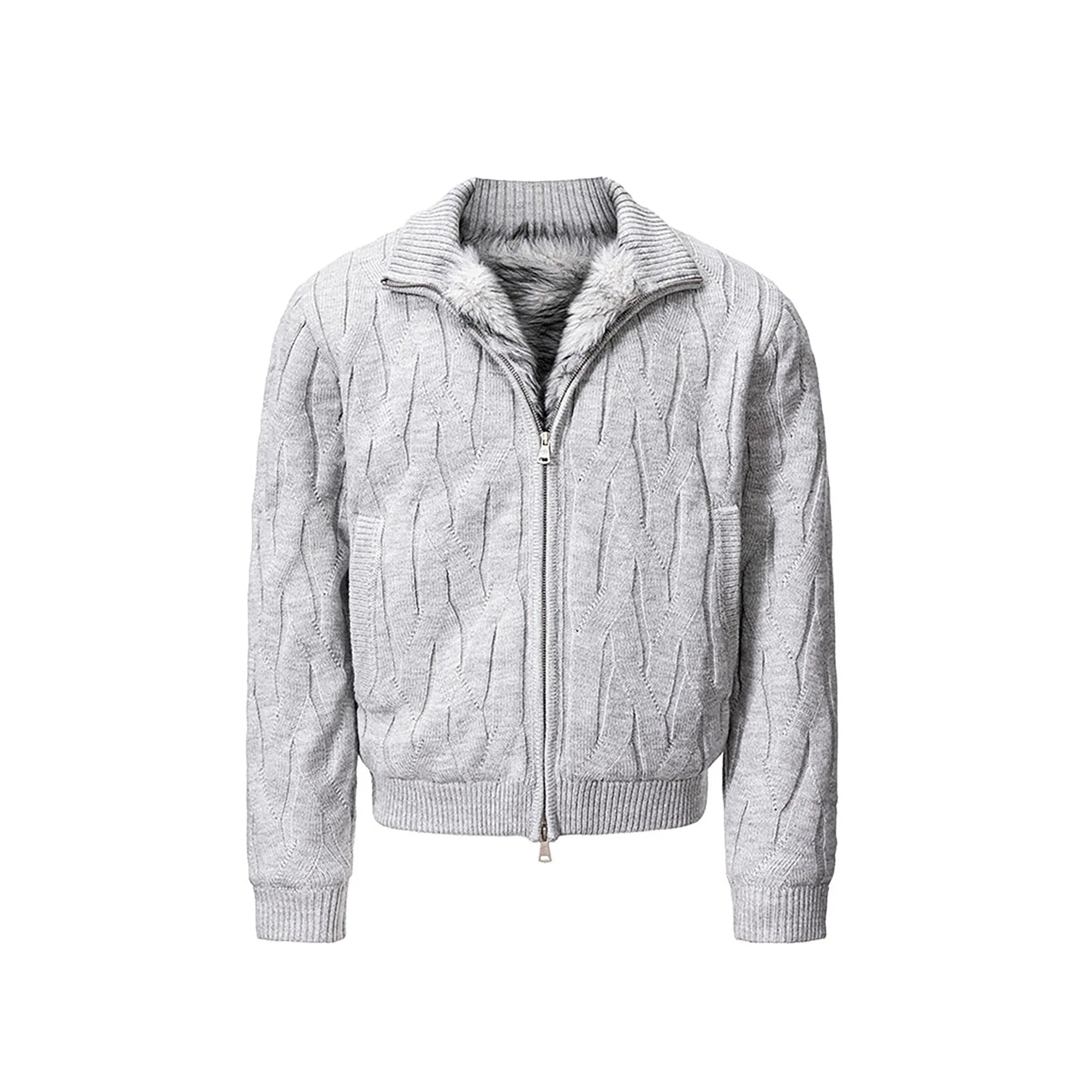 CATSSTAC Wave-Knit Stand-Collar Zip-Up Sweater