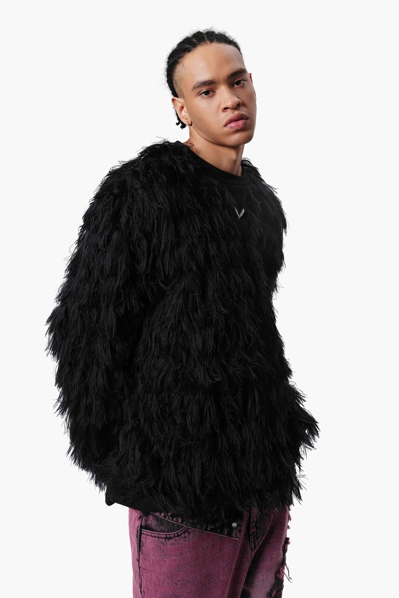 VANN VALRENCE Double-Layer Feathered Crewneck Sweatshirt
