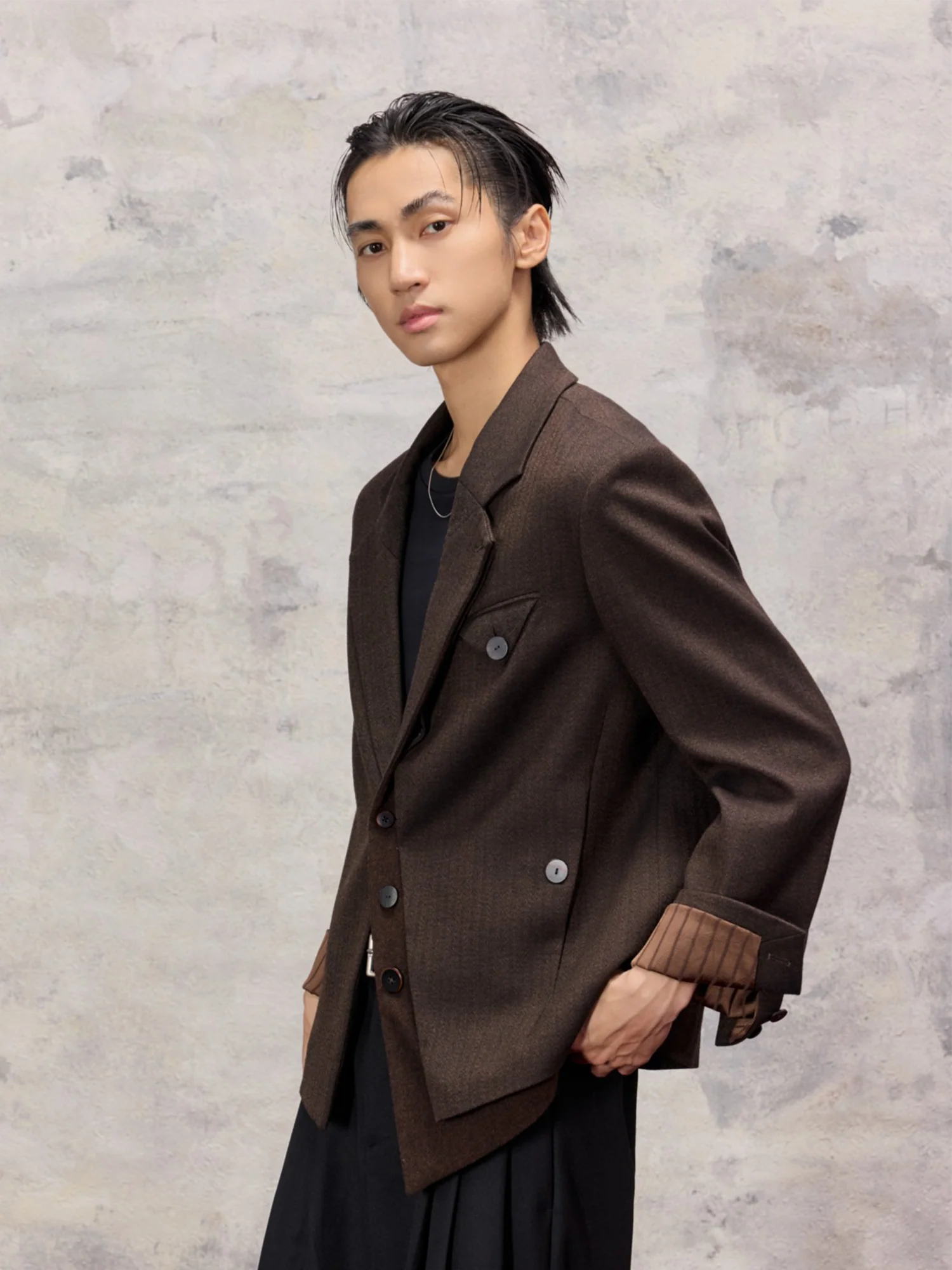ALVNG AR ANTS Asym Herringbone Wool-Blend Blazer
