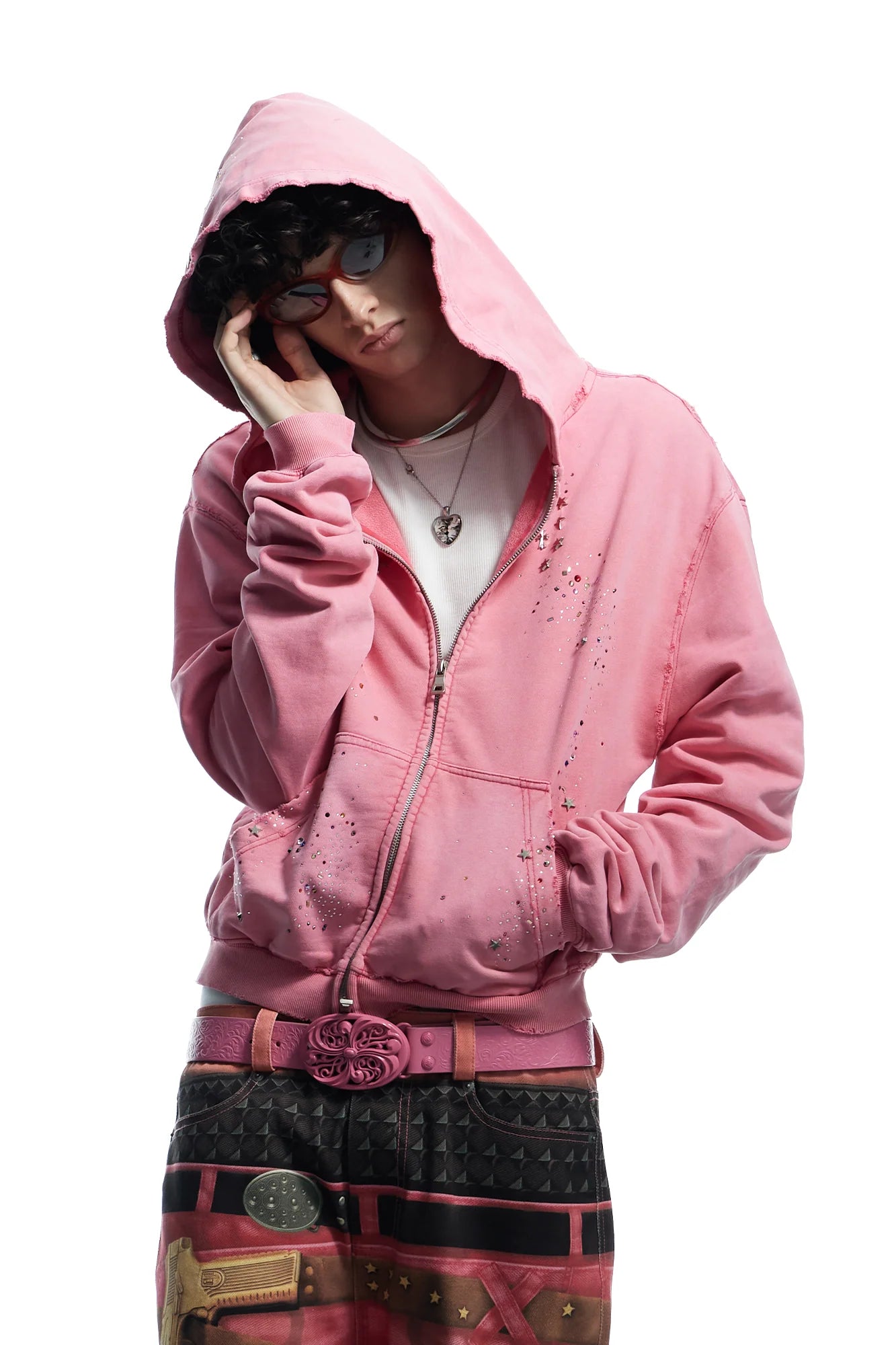 DND4DES Starry Diamond Washed Zip-Up Hoodie
