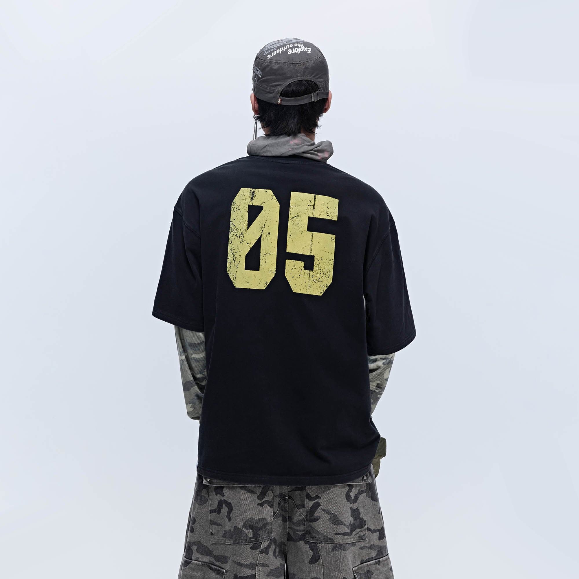 SAVAGEGROWTHWORLD No.5 Camo-Sleeve Layered Long-Sleeve T-Shirt