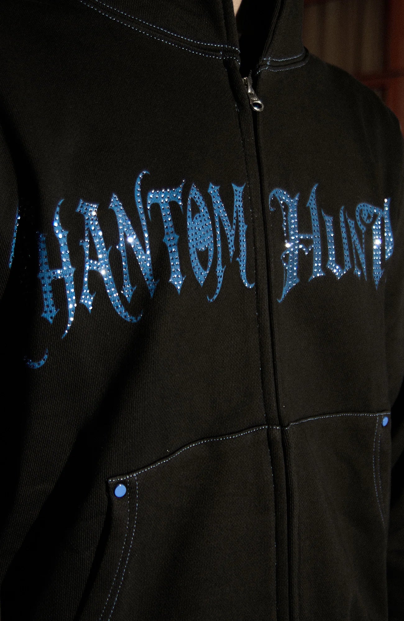 PHANTOMHUNTER Diamond Graphic Cropped Zip Hoodie